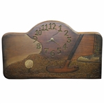 Vintage Handmade Carved Golf Stained Wood Clock from 1912 Studebacker Panel