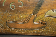 Vintage Handmade Carved Golf Stained Wood Clock from 1912 Studebacker Panel
