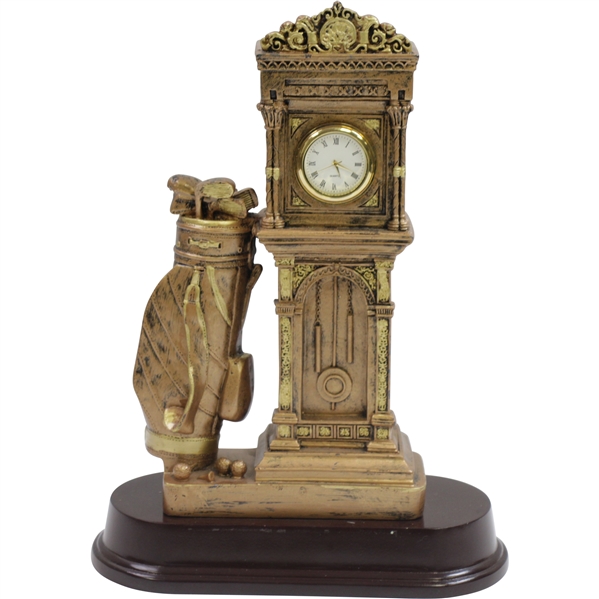 Classic Golf Trophy/Statue Clock with Grandfather Clock & Golf Bag