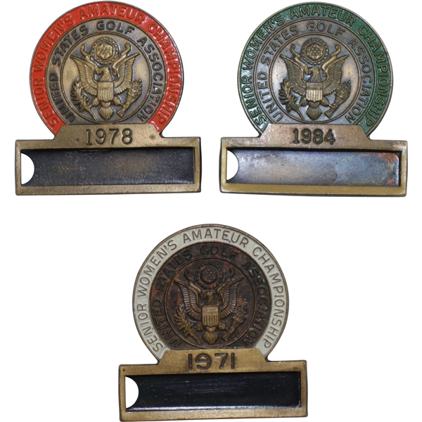 1971, 1978, & 1984 USGA Senior Women's Amateur Championship Contestant Badges