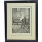 W. Dendy Sadler James Dobie 1915 Golf Print "A Little Practice" - Framed