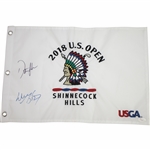 Dustin Johnson & Wayne Gretzky Signed 2018 US Open at Shinnecock Flag JSA FULL #Z27683