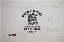 Dustin Johnson & Wayne Gretzky Signed 2018 US Open at Shinnecock Flag JSA FULL #Z27683