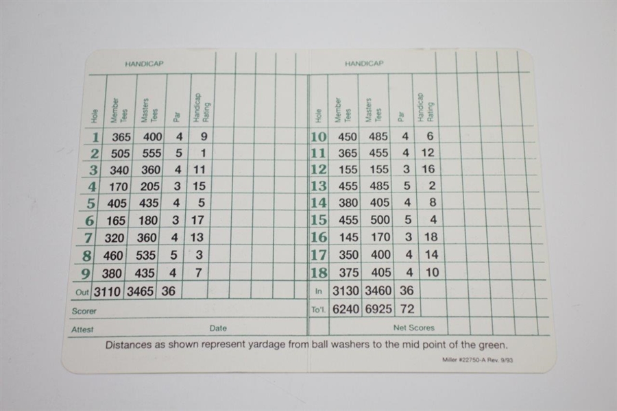 Tommy Aaron Signed Augusta National Scorecard, Two Signed 3x5 Cards, & Golf Card JSA ALOA