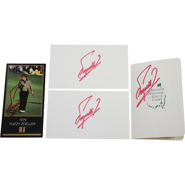 Fuzzy Zoeller Signed Augusta National Scorecard, Two 3x5 Cards, & Golf Card JSA ALOA