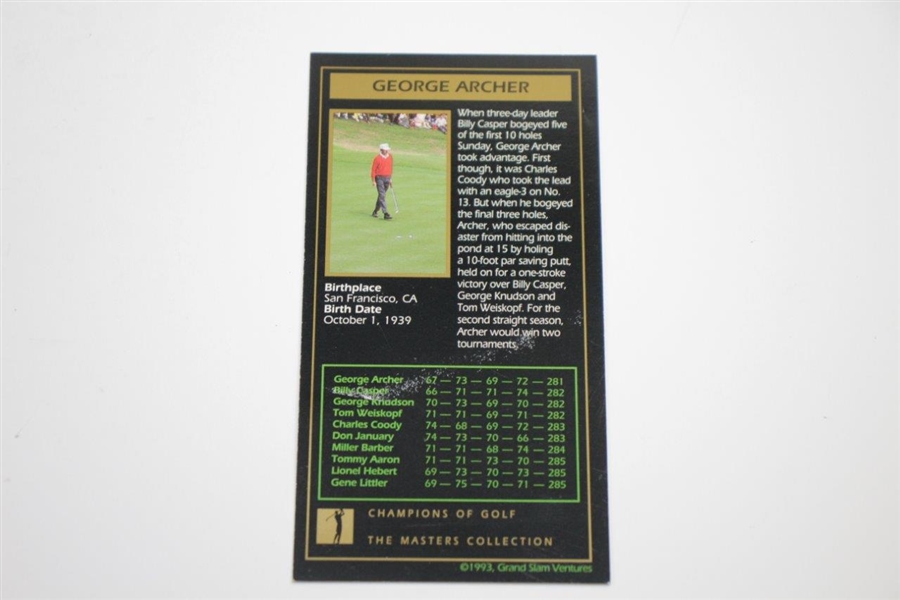 George Archer Signed 1969 Grand Slam Ventures Masters Collection Golf Card JSA ALOA