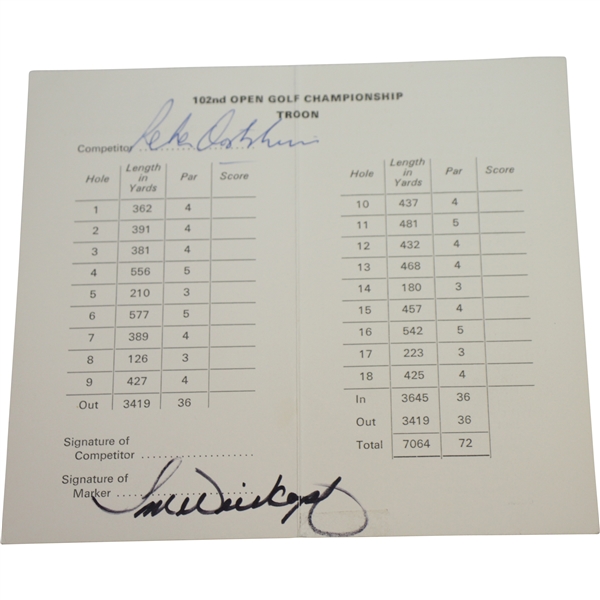 Tom Weiskopf & Peter Oosterhuis Signed 1973 OPEN Championship Scorecard JSA ALOA