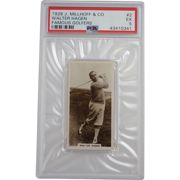 1928 Walter Hagen Famous Golfers J. Millhoff & Co. #2 Card PSA #43410341 EX 5