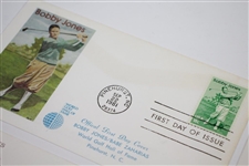 Four (4) Bobby Jones First Day Issue Cachets - Augusta, OPEN, Hall of Fame, Champion