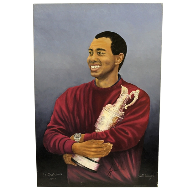 Tiger Woods Signed Original Bill Waugh Oil on Canvas 2000 St. Andrews Claret Jug Painting JSA ALOA