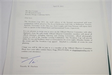 Ken Venturi's Personal Invitation to the 2011 President's Cup as Official Observer Committee