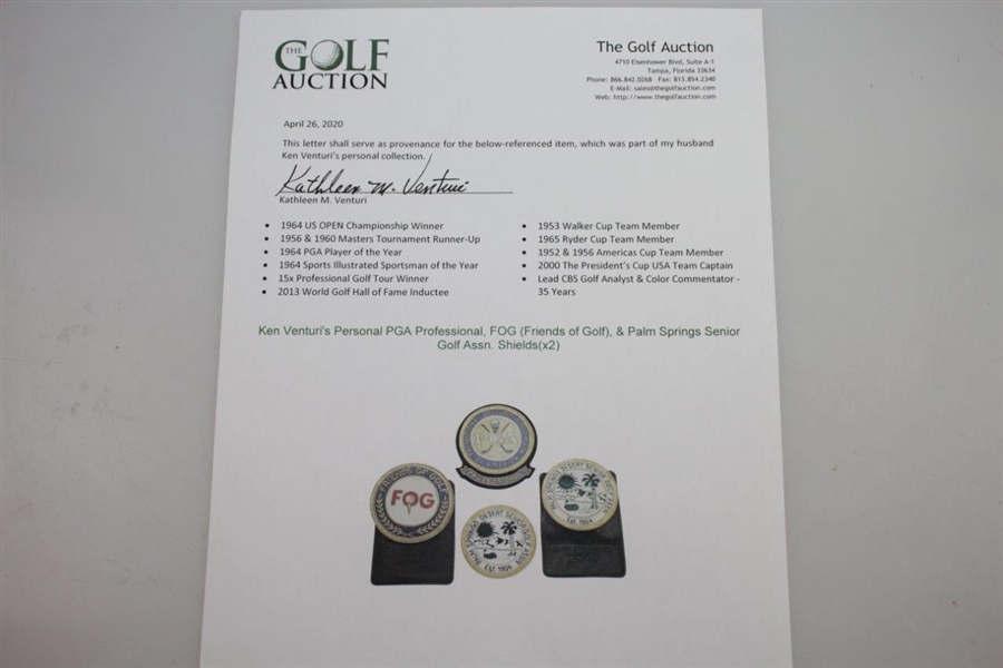 Ken Venturi's Personal PGA Professional, FOG (Friends of Golf), & Palm Springs Senior Golf Assn. Shields(x2)