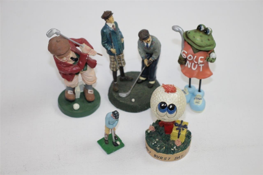Assorted Grouping of Golf Displays, Bookends, Ash Trays, Figurines, & other