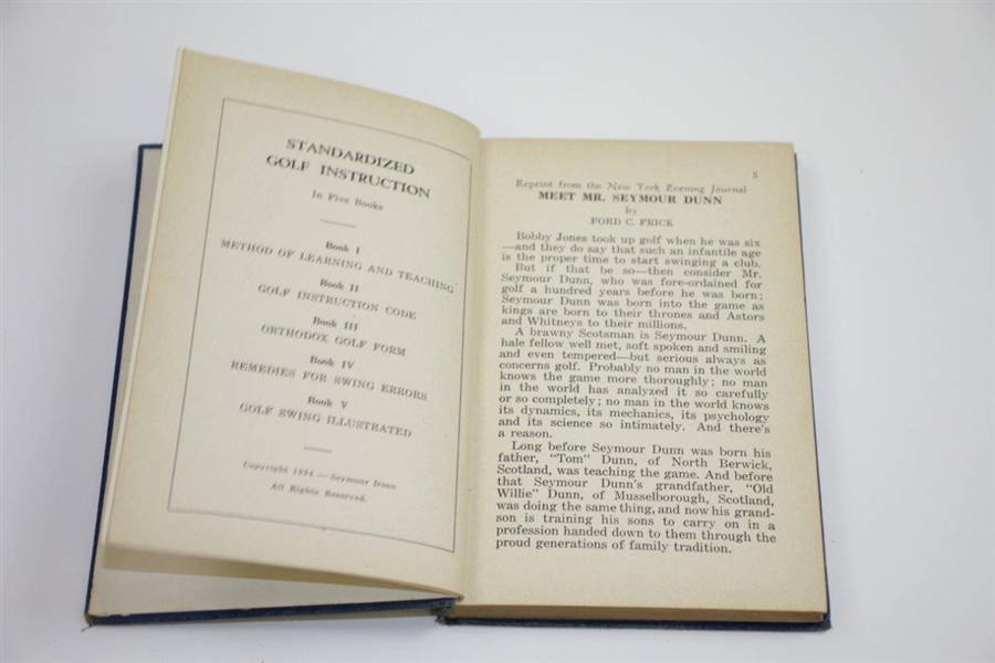 1934 'Standardized Golf Instruction' Book by Seymour Dunn Sourced From Bert Yancey