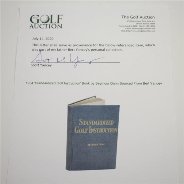 1934 'Standardized Golf Instruction' Book by Seymour Dunn Sourced From Bert Yancey