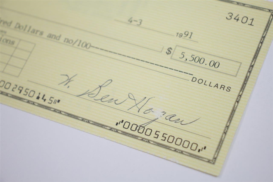 Ben Hogan Signed 4/3/1991 BankOne Check to Ernst & Young for $5,500 JSA ALOA