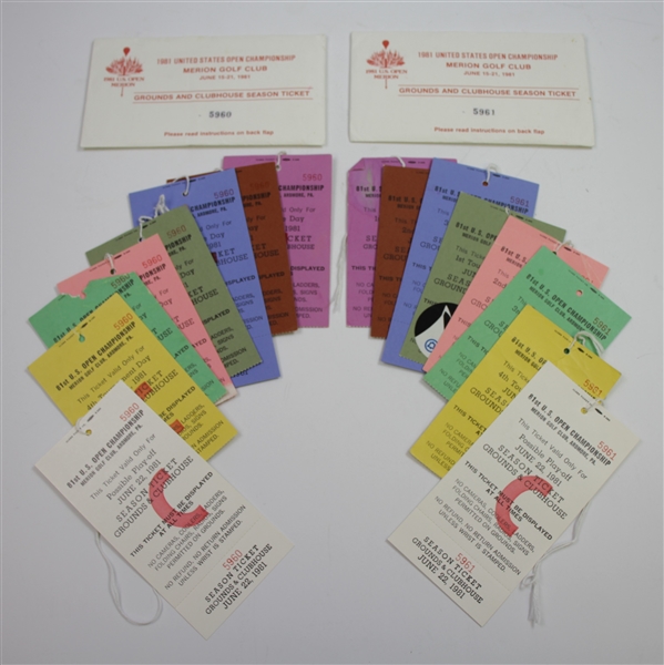 Two Complete 1981 US Open at Merion Ticket Sets in Original Envelopes