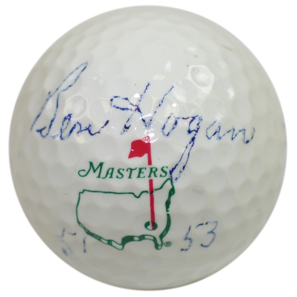 Ben Hogan Signed Vintage Masters Golf Ball with '51 & '53 Win Notation- A Treasure!- PSA/DNA AH01193 Letter