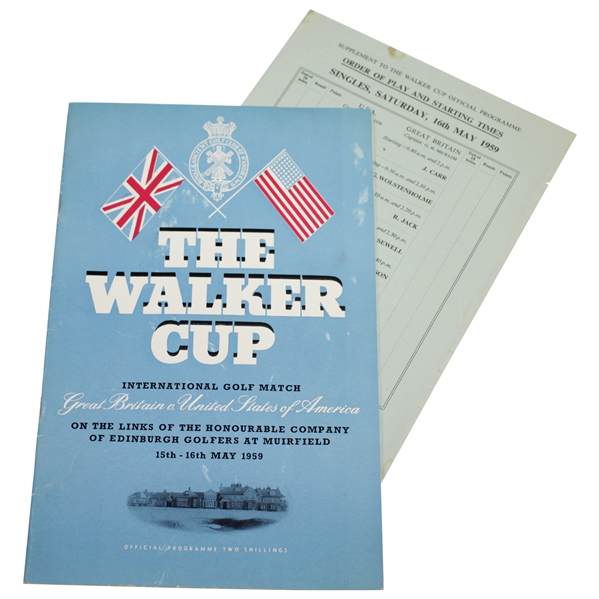 1959 The Walker Cup at Muirfield Official Program with Order of Play Sheet - Jack Nicklaus
