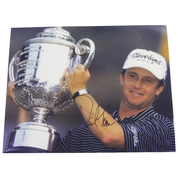 David Toms Signed 8x10 Color Holding PGA Wanamaker Trophy JSA ALOA