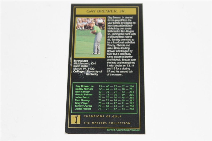 Gay Brewer Signed 1993 Grand Slam Ventures Golf Card JSA ALOA