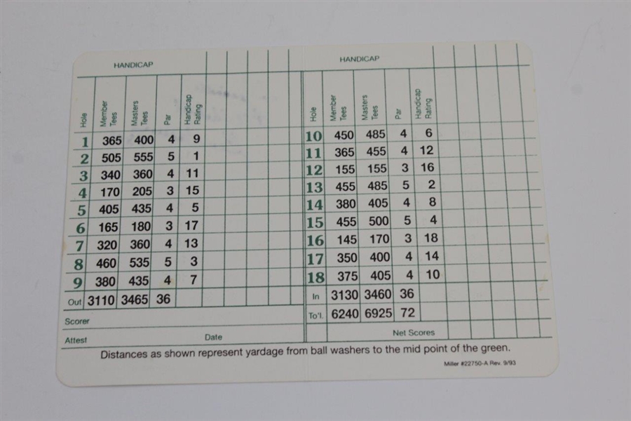 Ben Crenshaw Signed Augusta National Golf Club Scorecard with Date & 'To Jeanette' JSA ALOA