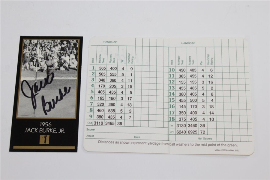 Jack Burke Signed Augusta National Golf Club Scorecard & Grand Slam Ventures Card JSA ALOA