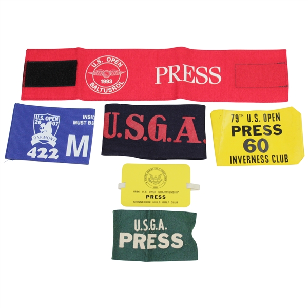 Six USGA & US Open Press Badges/Credentials/Arm Bands
