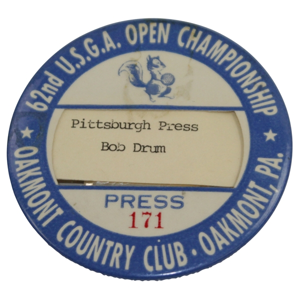 1962 US Open at Oakmont CC Press Badge #171 - Jack Defeats Arnie in Playoff