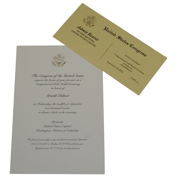Arnold Palmer Congressional 2012 Gold Medal Ceremony Invitation & Ticket