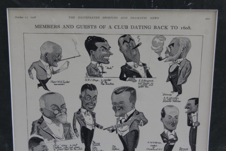 1928 Matted Page from The Illustrated Sporting & Dramatic News of Royal Blackheath Caricatures Including Young Darwin