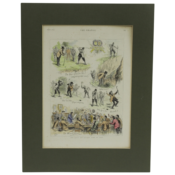 1887 Hand Colored Golf Cartoon Lithograph 'The Graphic' 