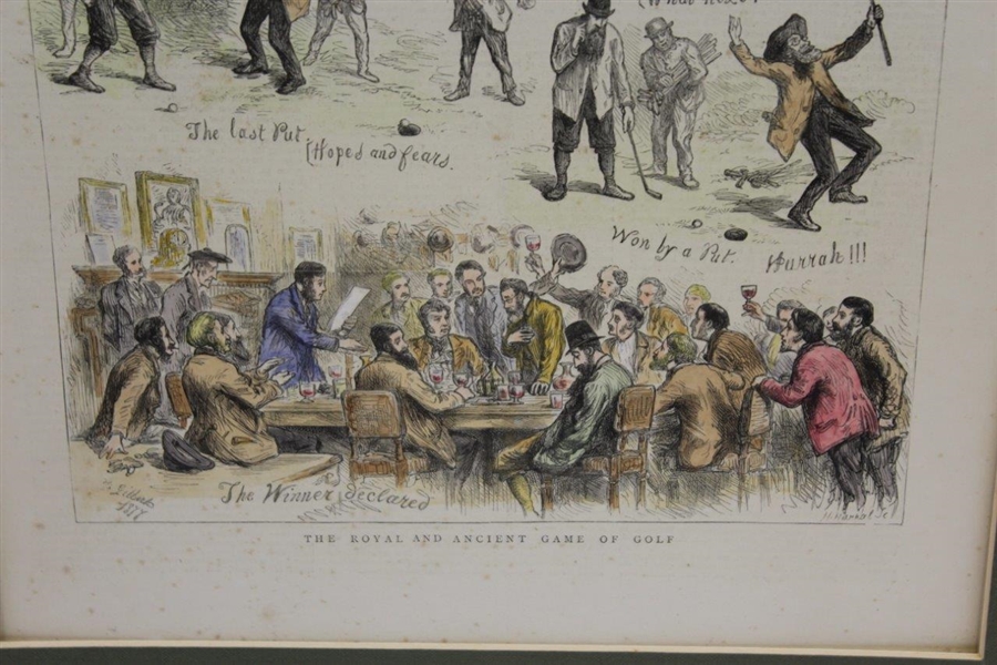 1887 Hand Colored Golf Cartoon Lithograph 'The Graphic' 