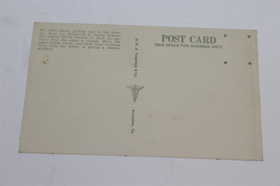1940's Bobby Jones 'Colonel Robert T. Jones, Oliver General Hospital' Augusta, Ga Postcard