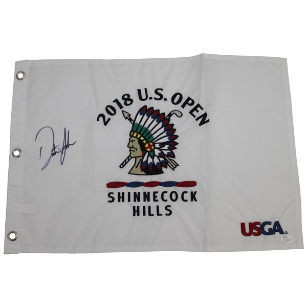 Dustin Johnson Signed 2018 US Open at Shinnecock Hills Embroidered Flag JSA #V58642