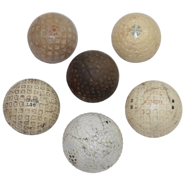 Six Vintage Golf Balls Including The Colonel, Mohawk, Demon, The Fore, Spalding, & other