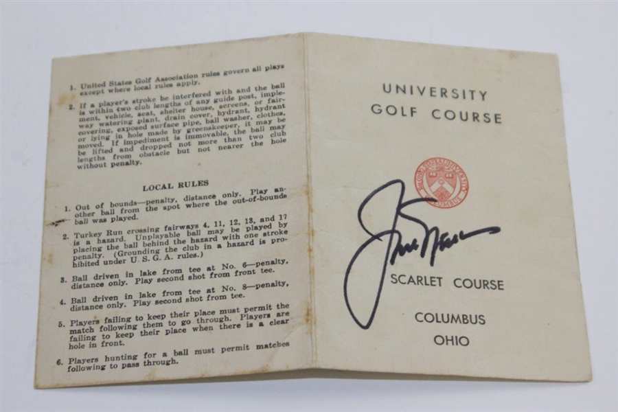 Jack Nicklaus Signed OSU Scarlet Course Scorecard with Course Map & O Letter JSA FULL #BB56249