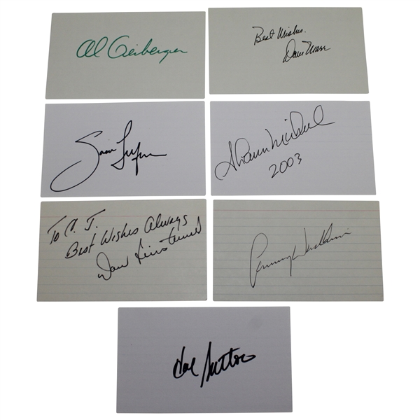 Seven PGA Champions Signed 3x5 Cards Including Marr, Finsterwald, & others JSA ALOA