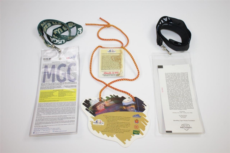 2013 US Open, 1997 Ryder Cup, & 2009 AT&T National Badges/Tickets Lanyards