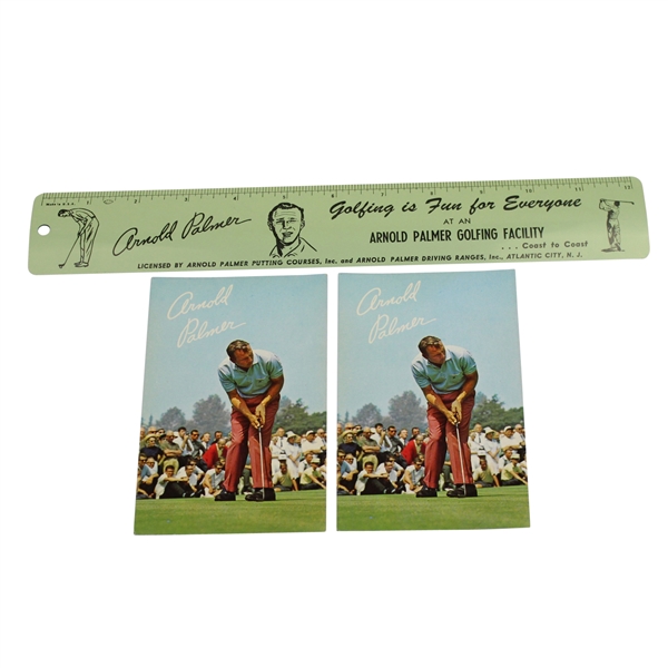 Arnold Palmer Ruler and Two Arnold Palmer Putting Courses Post-Cards