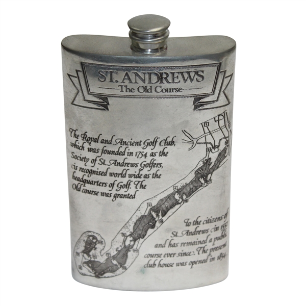 St. Andrews 'The Old Course' Pewter Flask with Course Layout