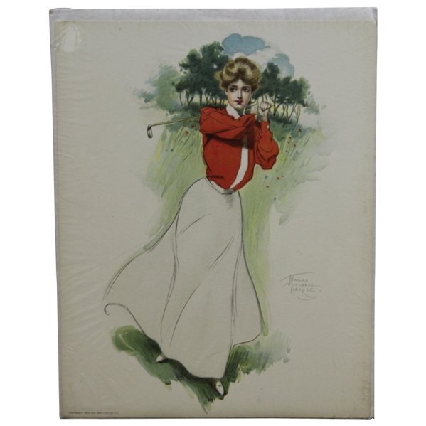 Lady Golfer in Red Coat Lithograph by Thomas Michell Peirce - Copyright The Gray Lithograph 1905