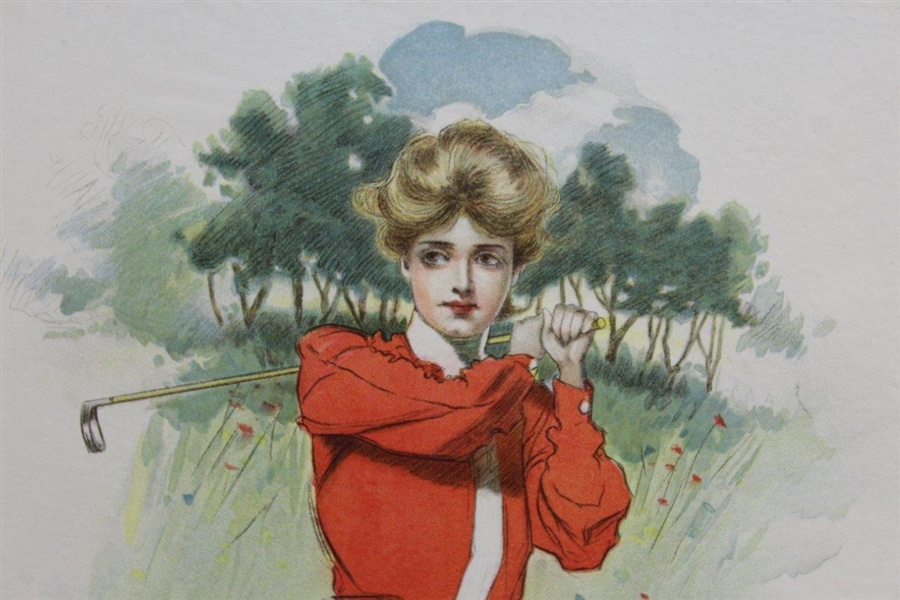 Lady Golfer in Red Coat Lithograph by Thomas Michell Peirce - Copyright The Gray Lithograph 1905