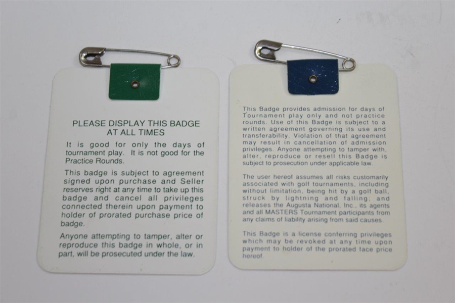1991 & 1992 Masters Series Badges #A099370 & #A03283 - Woosnam & Couples Winners