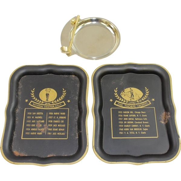 National Amateur Golf Tray with Jack & Arnie Plus Unmarked Ash Tray & Jim Thorpe Trophy Tray
