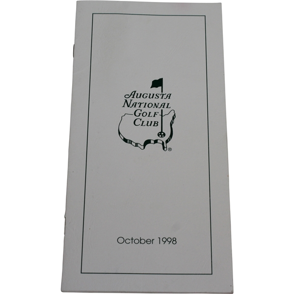 1998 Augusta National Golf Club Membership Directory with Key Dates/Info - October 1998