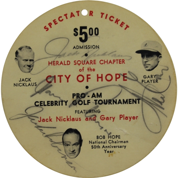 Jack Nicklaus, Jackie Robinson, & Gary Player Signed City of Hope Pro-Am Ticket BECKETT #0011628591