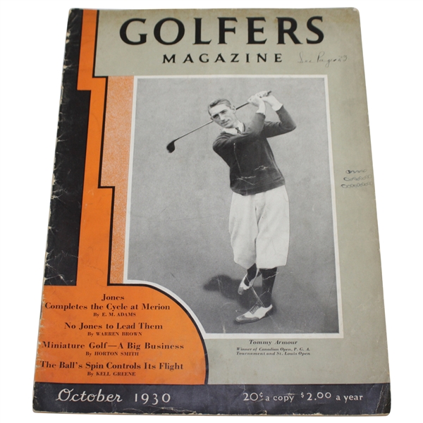 1930 Golfers Magazine with Bobby Jones Grand Slam Content - October