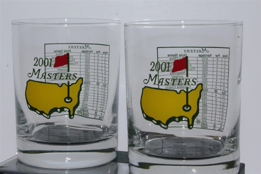 2001 Masters Tournament Low Ball Whiskey Drinking Glasses in Original Box - Tiger Win