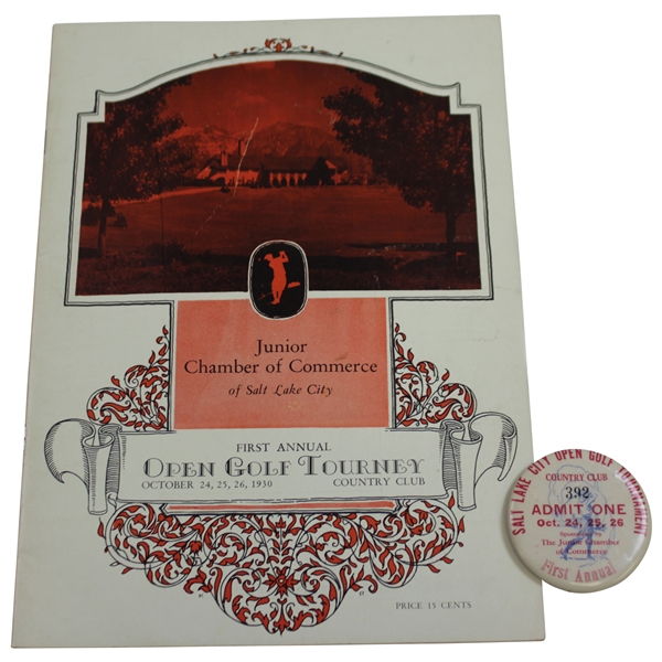 1930 Junior Chamber of Commerce of Salt Lake City First Annual Open Golf Tourney Program & Badge